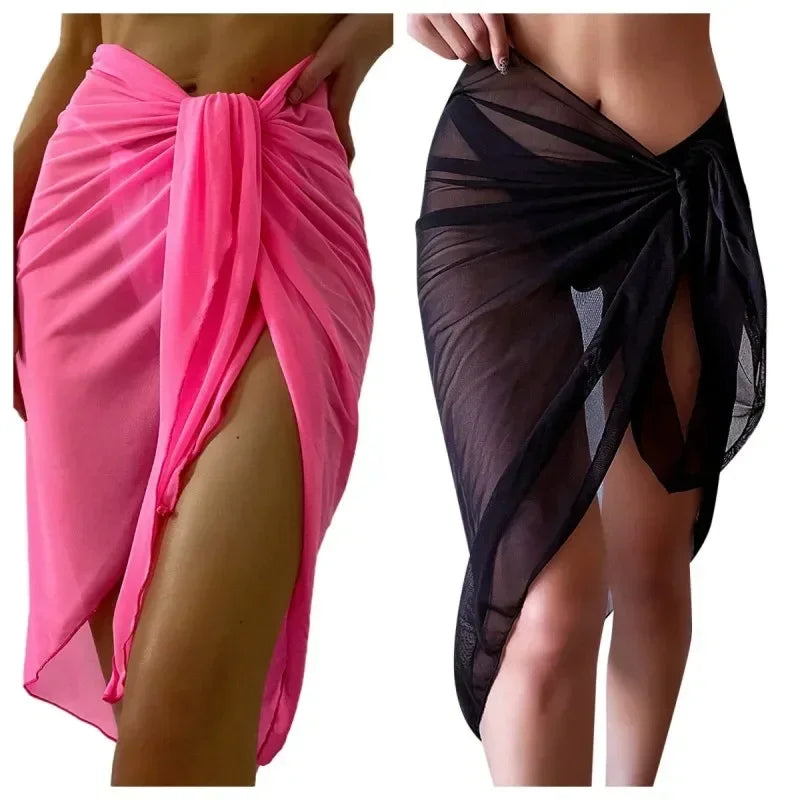 Vestido de Praia Transparente com Nó | Cover-Up Versátil | Saia e Biquiní