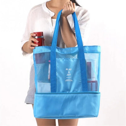 Bolsa de Praia Impermeável em PVC | Dupla Camada com Malha Transparente