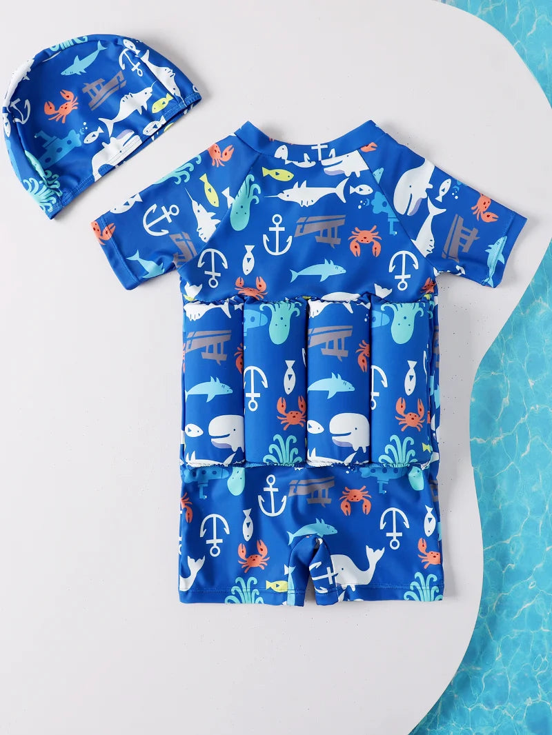 Maiô Flutuante Infantil com Estampa de Desenho Animado | Proteção Solar | 1 a 6 Anos