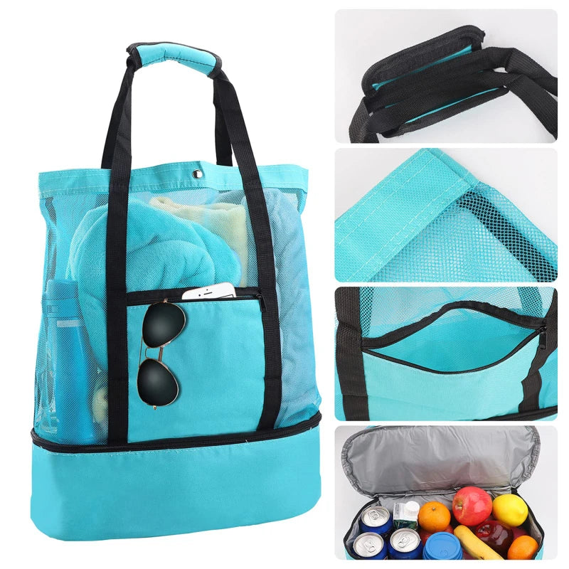 Bolsa de Praia Impermeável em PVC | Dupla Camada com Malha Transparente
