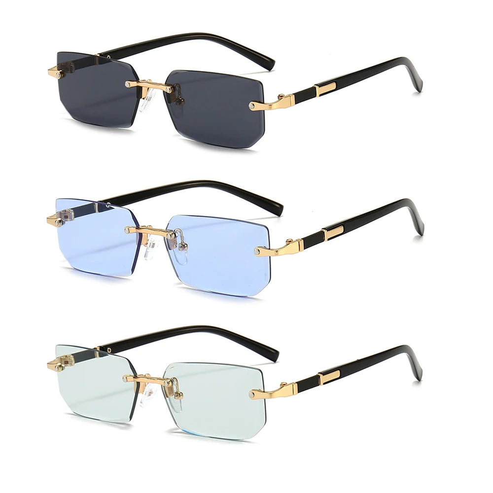 Óculos de Sol Retangulares Sem Aro | Lentes Gradiente | Unissex | Verão