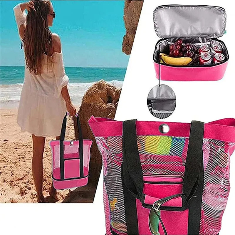Bolsa de Praia Impermeável em PVC | Dupla Camada com Malha Transparente