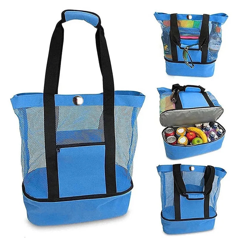 Bolsa de Praia Impermeável em PVC | Dupla Camada com Malha Transparente