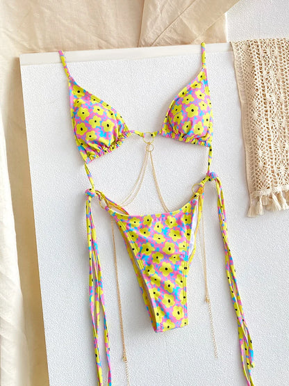 Biquíni Micro Tanga Triangular com Correntes | Conjunto 2 Peças | Verão 2026