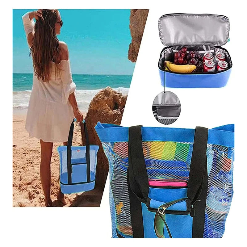 Bolsa de Praia Impermeável em PVC | Dupla Camada com Malha Transparente