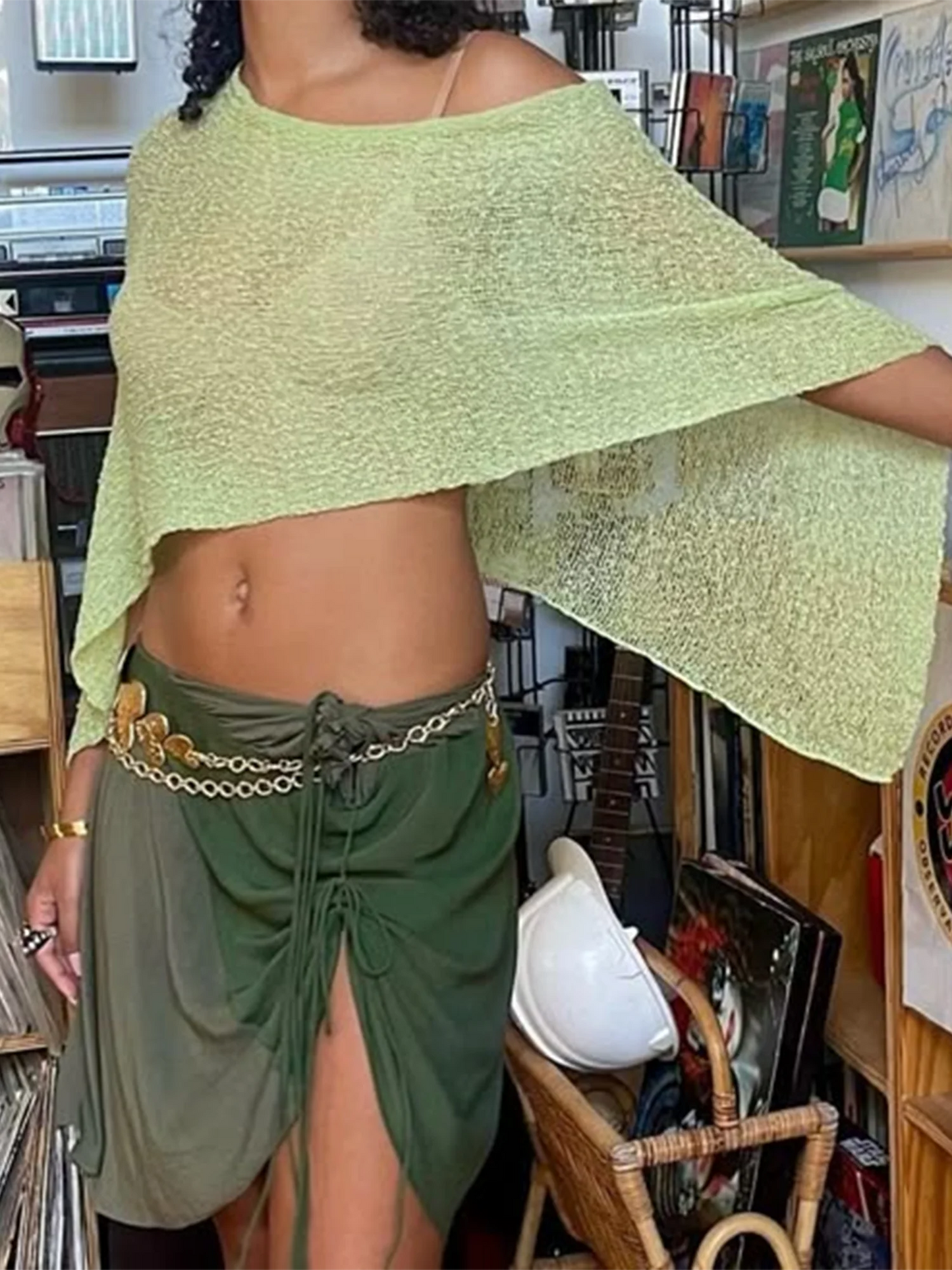 Top Poncho Transparente Feminino | Malha Leve Fora do Ombro | Cobertura de Praia