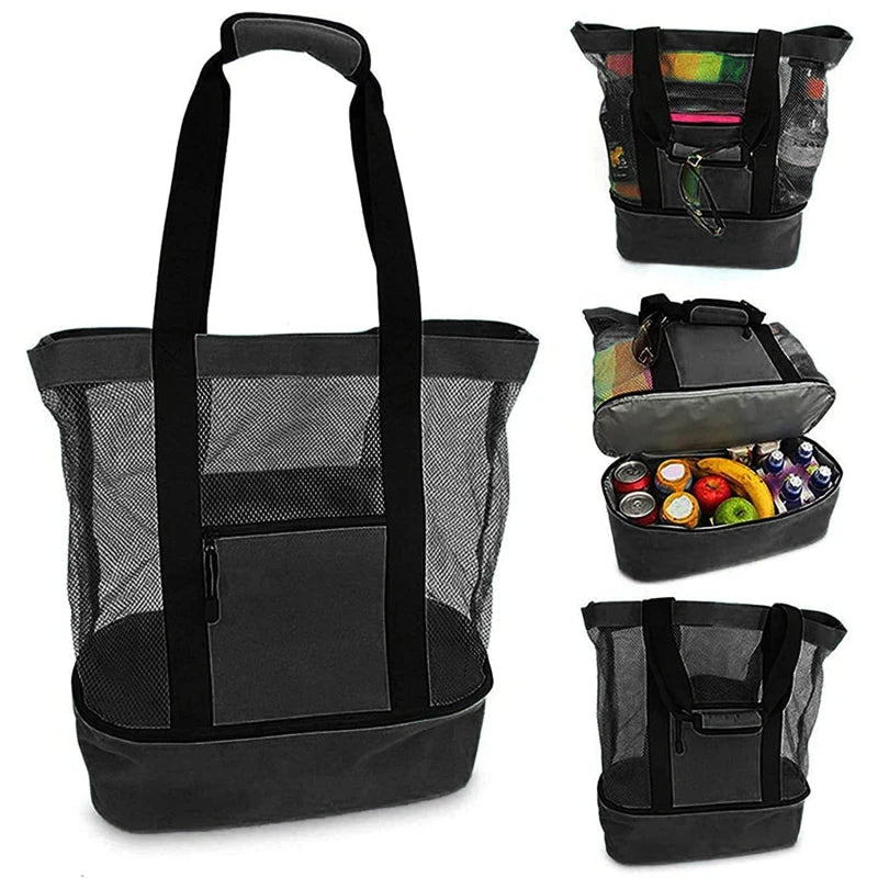 Bolsa de Praia Impermeável em PVC | Dupla Camada com Malha Transparente