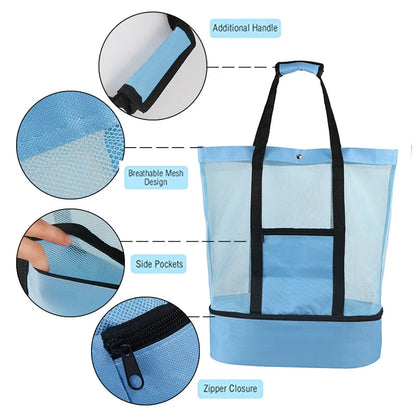 Bolsa de Praia Transparente em Malha | Alta Capacidade | Dupla Camada