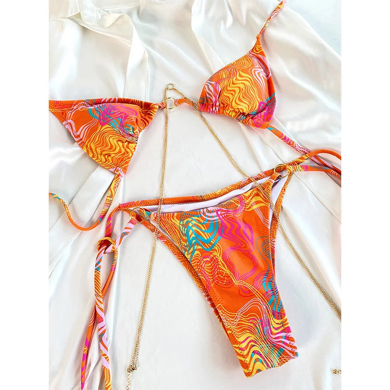 Biquíni Micro Tanga Triangular com Correntes | Conjunto 2 Peças | Verão 2026