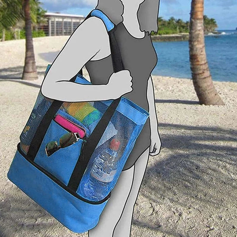 Bolsa de Praia Impermeável em PVC | Dupla Camada com Malha Transparente