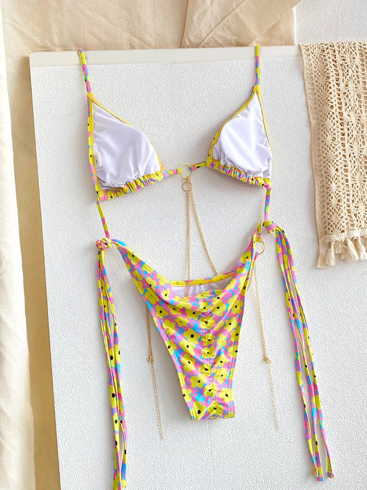 Biquíni Micro Tanga Triangular com Correntes | Conjunto 2 Peças | Verão 2026