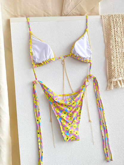 Biquíni Micro Tanga Triangular com Correntes | Conjunto 2 Peças | Verão 2026