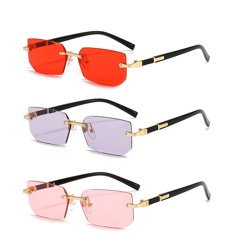 Óculos de Sol Retangulares Sem Aro | Lentes Gradiente | Unissex | Verão