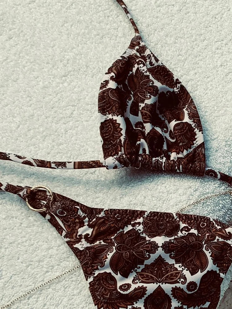 Biquíni Micro Tanga Triangular com Correntes | Conjunto 2 Peças | Verão 2026