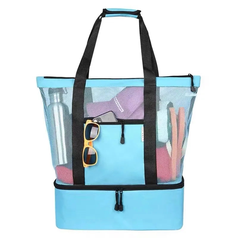 Bolsa de Praia Transparente em Malha | Alta Capacidade | Dupla Camada