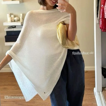 Top Poncho Transparente Feminino | Malha Leve Fora do Ombro | Cobertura de Praia