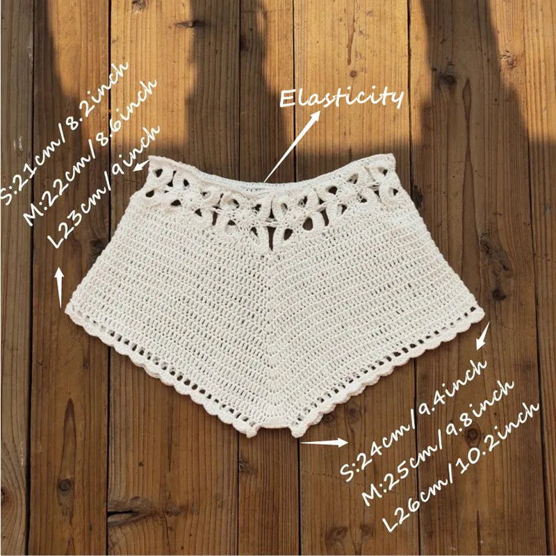 Calções de Banho Feminino em Crochê | Estilo Cordão | Praia e Piscina
