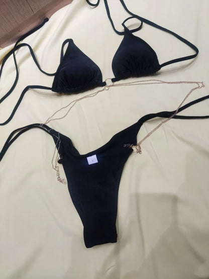 Biquíni Micro Tanga Triangular com Correntes | Conjunto 2 Peças | Verão 2026