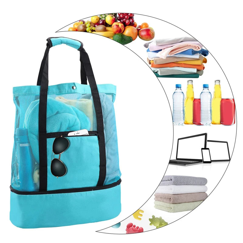 Bolsa de Praia Impermeável em PVC | Dupla Camada com Malha Transparente